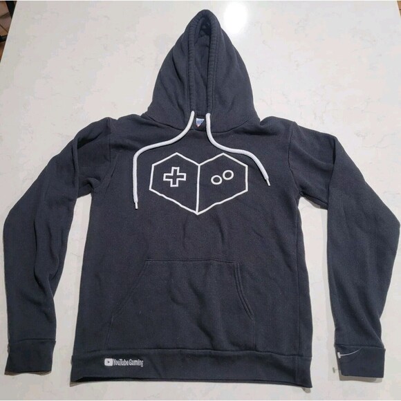 Youtube Gaming Heart Logo Made In USA Black Hoodie M EUC Video Gamer Streamer - Picture 1 of 8